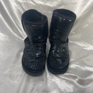 UGG Boots Womens 8 Short Sparkles Winter Shearling Booties 3161 Block Round Toe